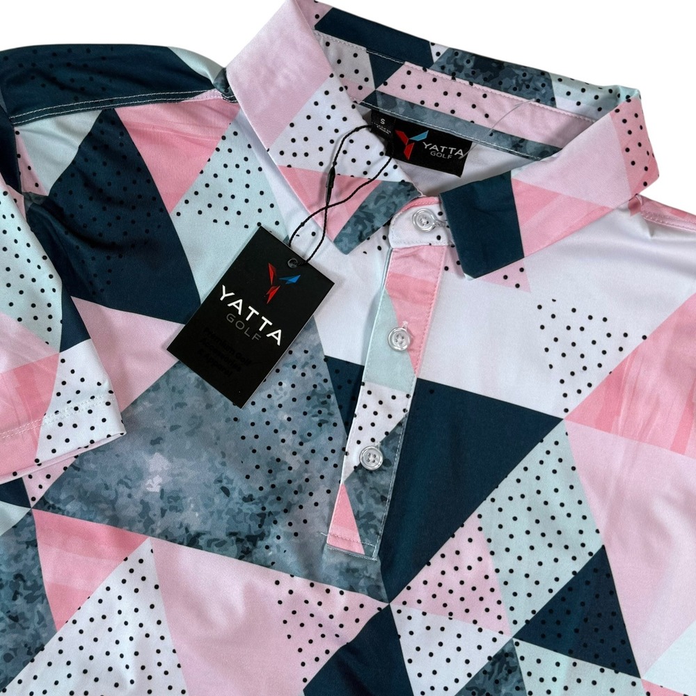 Yatta Golf‎ Men's Geometric Print Polo Shirt Size S Pink Blue Green